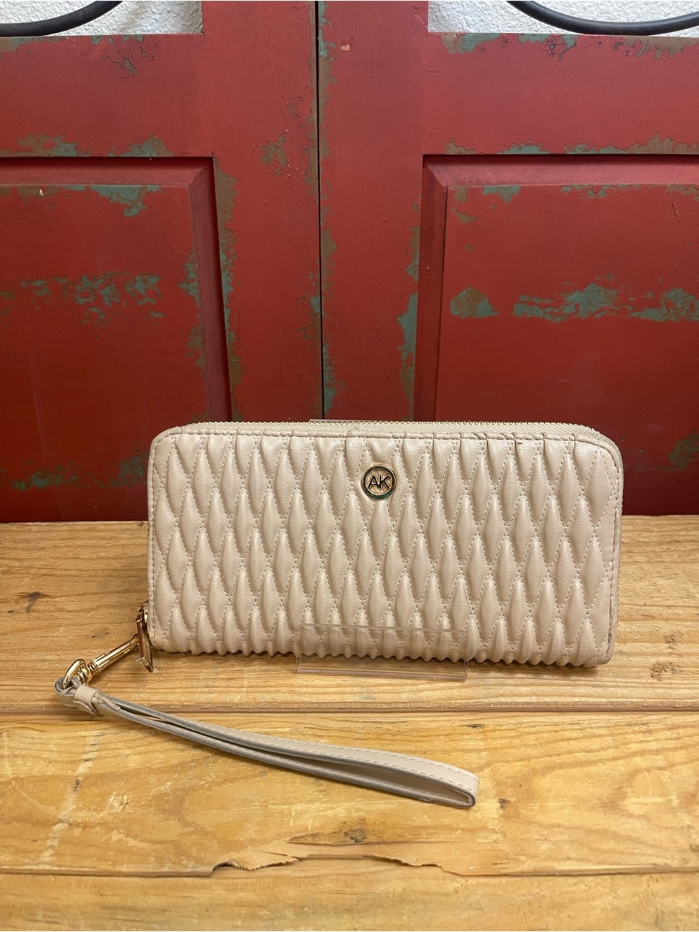 Anne Klein Quilted Ruched Zip Around Wristlet